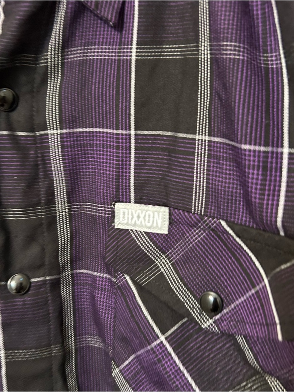 Dixxon Flannel Kingdom Pearl Snap Purple Black Plaid Bamboo Shirt XL EUC - Picture 5 of 8